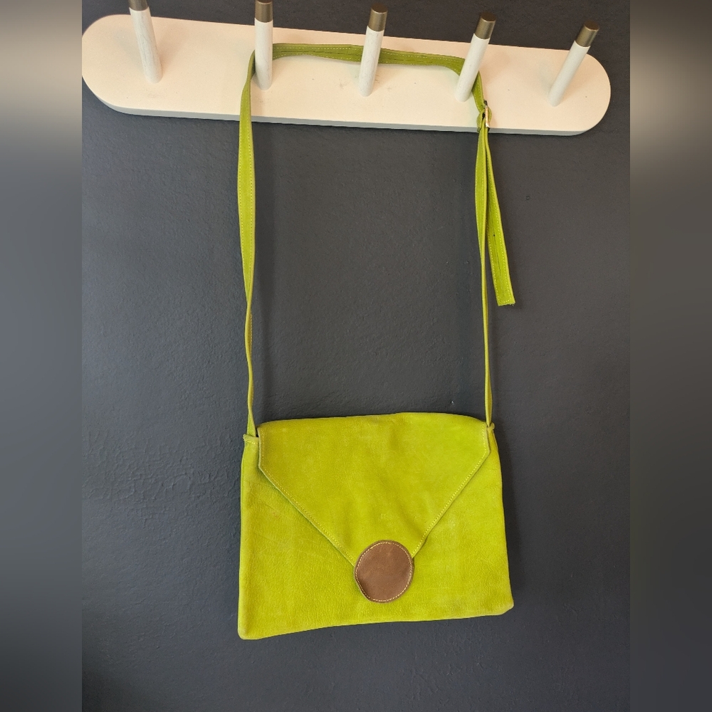 Green Crossbody Bag with Brown Accent - Women